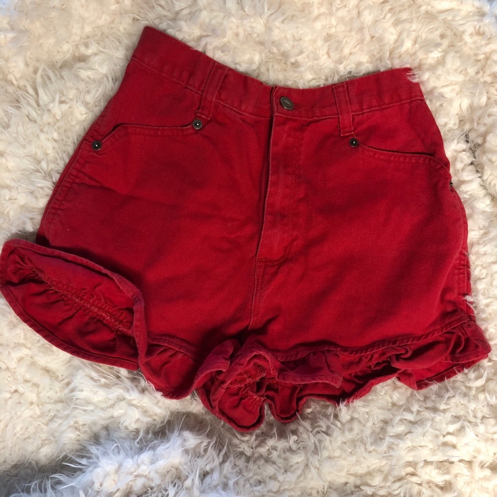 🌸 5 for $50 - Red Denim Ruffle Shorts